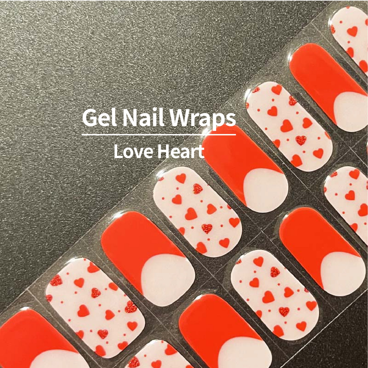 COLOURFULSHARK Nail Artist / Semi-Cured Gel Nail Wraps / Love Heart